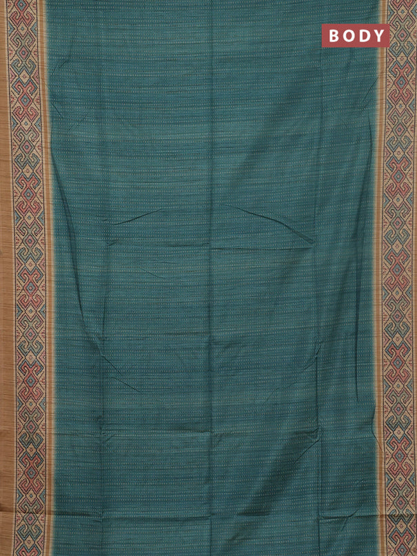 Art tussar saree green and sandal with allover prints and patola printed border