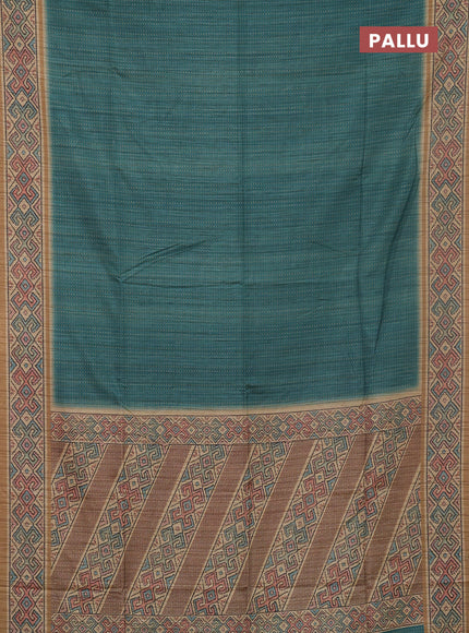 Art tussar saree green and sandal with allover prints and patola printed border