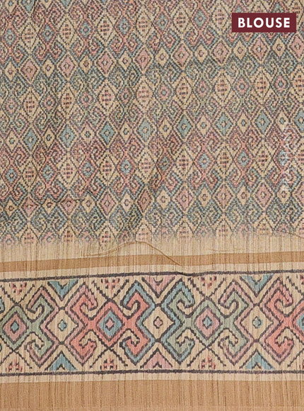 Art tussar saree green and sandal with allover prints and patola printed border