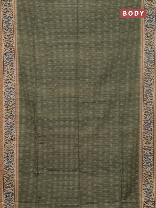 Art tussar saree mehendi green and sandal with allover prints and patola printed border