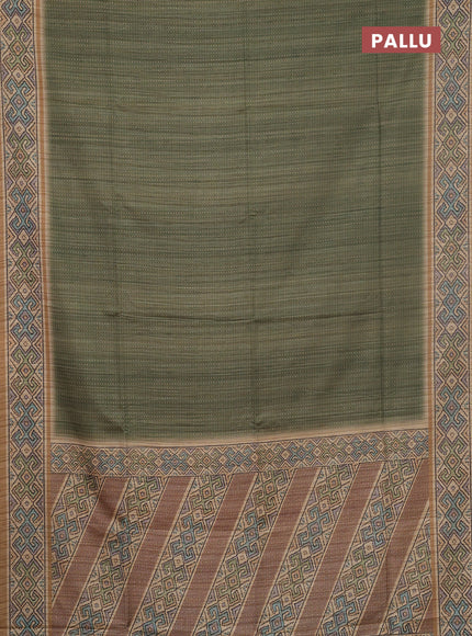 Art tussar saree mehendi green and sandal with allover prints and patola printed border