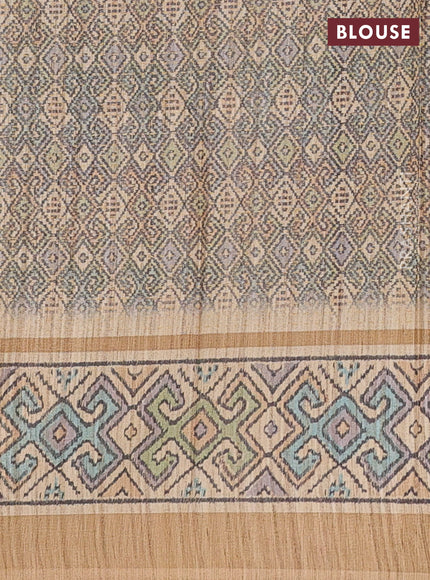 Art tussar saree mehendi green and sandal with allover prints and patola printed border