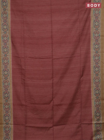 Art tussar saree maroon and sandal with allover prints and patola printed border