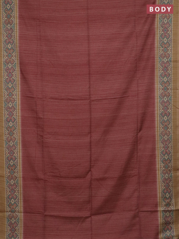 Art tussar saree maroon and sandal with allover prints and patola printed border