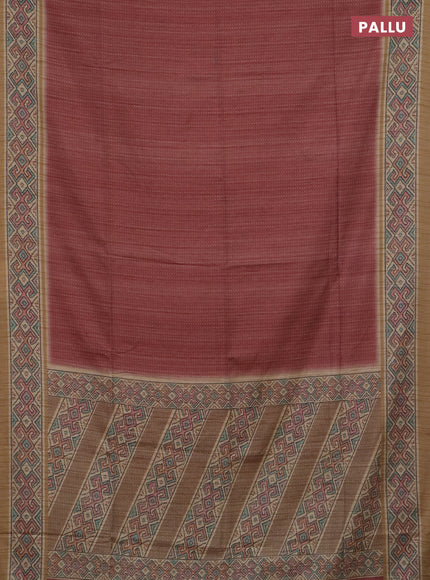 Art tussar saree maroon and sandal with allover prints and patola printed border
