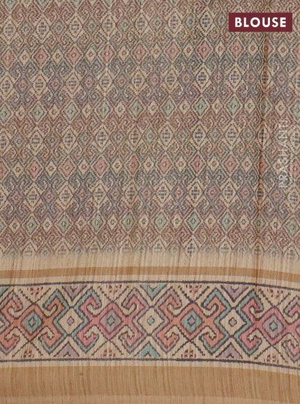 Art tussar saree maroon and sandal with allover prints and patola printed border