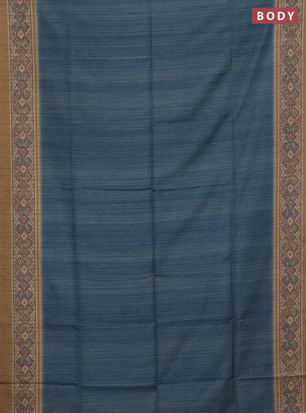 Art tussar saree teal blue and sandal with allover prints and patola printed border