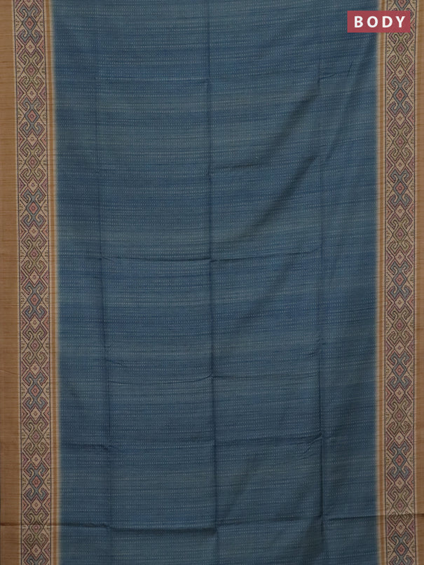 Art tussar saree teal blue and sandal with allover prints and patola printed border