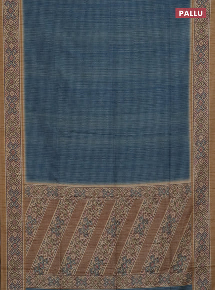 Art tussar saree teal blue and sandal with allover prints and patola printed border