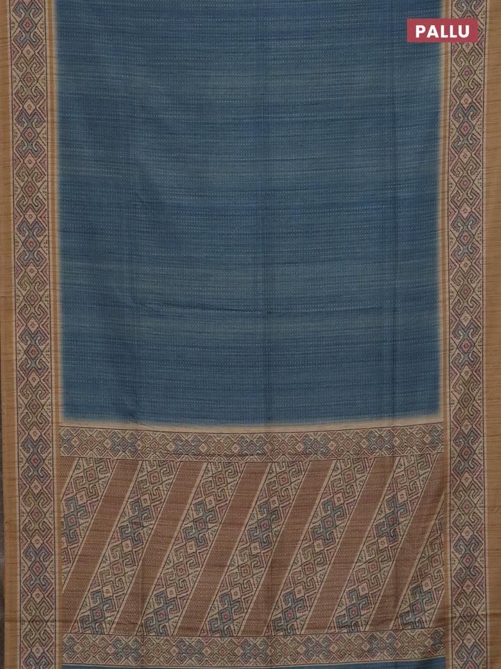 Art tussar saree teal blue and sandal with allover prints and patola printed border
