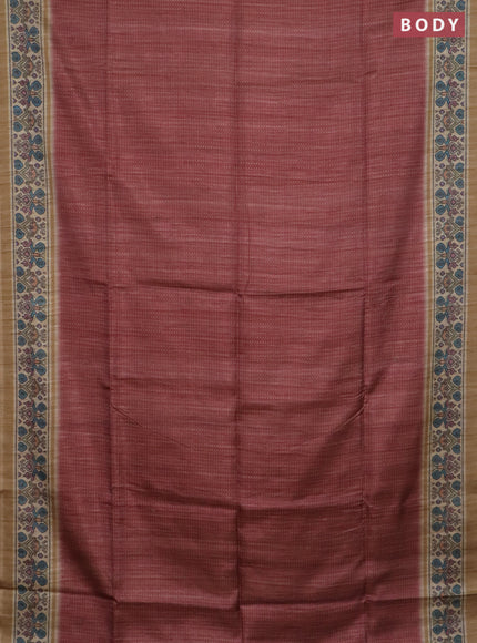 Art tussar saree maroon and beige with allover prints and patola printed border