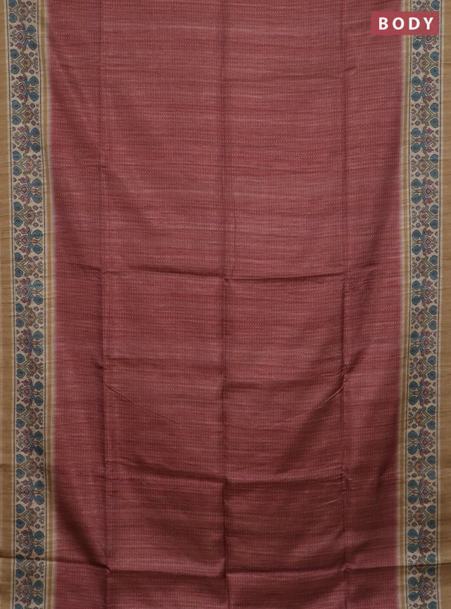 Art tussar saree maroon and beige with allover prints and patola printed border