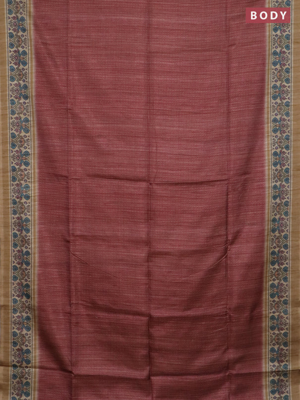 Art tussar saree maroon and beige with allover prints and patola printed border