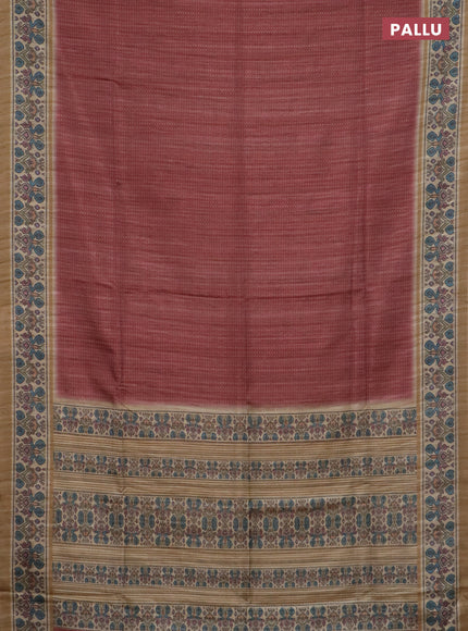 Art tussar saree maroon and beige with allover prints and patola printed border
