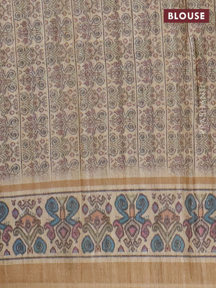 Art tussar saree maroon and beige with allover prints and patola printed border
