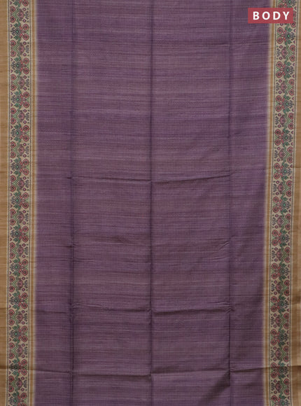 Art tussar saree pastel purple and beige with allover prints and patola printed border