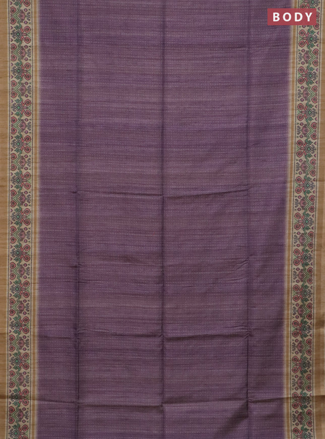 Art tussar saree pastel purple and beige with allover prints and patola printed border