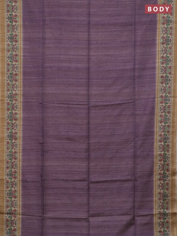 Art tussar saree pastel purple and beige with allover prints and patola printed border