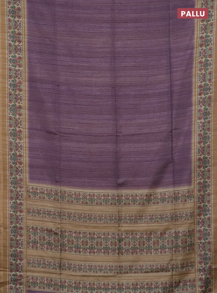 Art tussar saree pastel purple and beige with allover prints and patola printed border