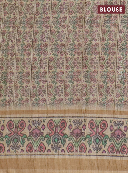 Art tussar saree pastel purple and beige with allover prints and patola printed border