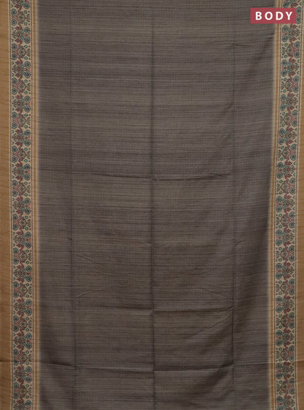 Art tussar saree grey and beige with allover prints and patola printed border
