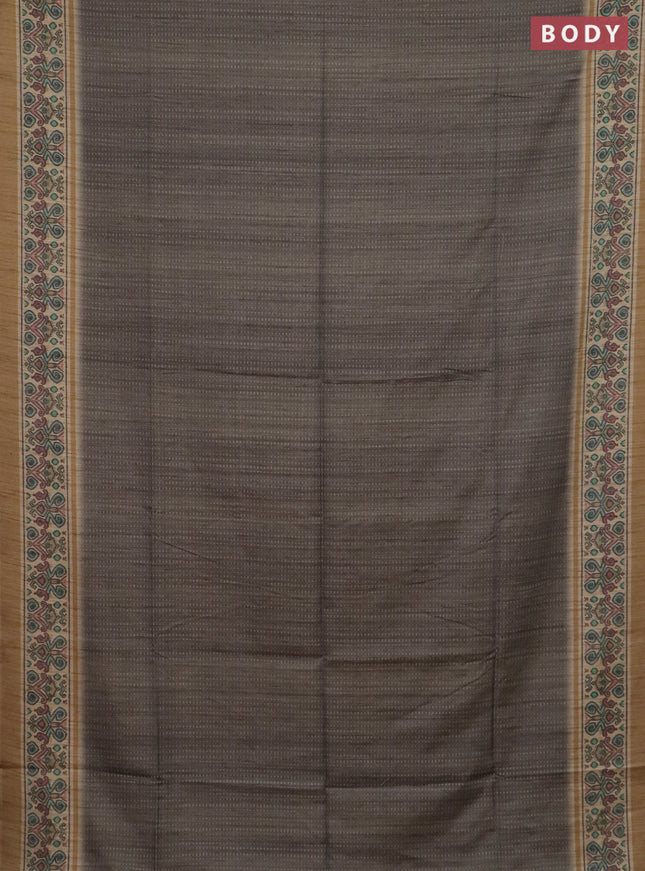 Art tussar saree grey and beige with allover prints and patola printed border