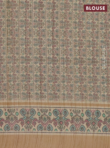 Art tussar saree grey and beige with allover prints and patola printed border