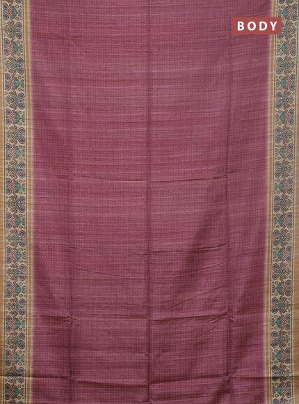 Art tussar saree wine shade and beige with allover prints and patola printed border