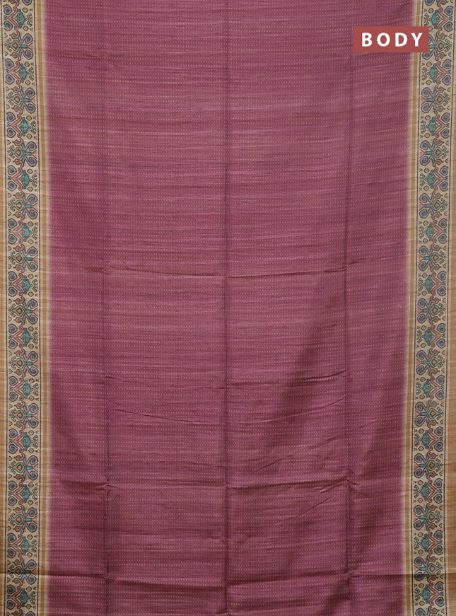 Art tussar saree wine shade and beige with allover prints and patola printed border