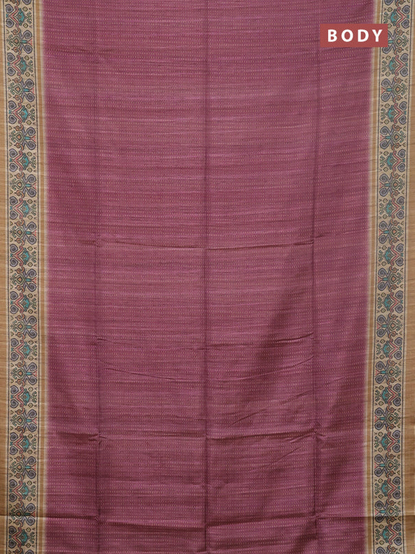 Art tussar saree wine shade and beige with allover prints and patola printed border
