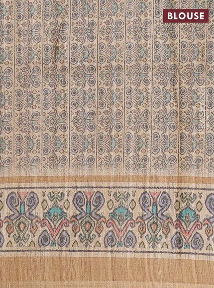 Art tussar saree wine shade and beige with allover prints and patola printed border