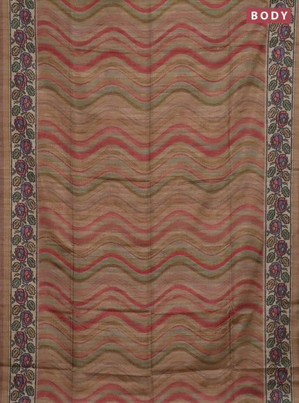 Art tussar saree pastel brown and beige with plain body and patola printed border