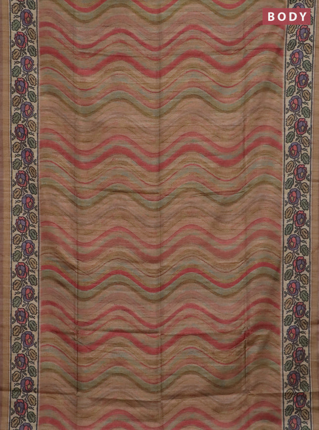 Art tussar saree pastel brown and beige with plain body and patola printed border