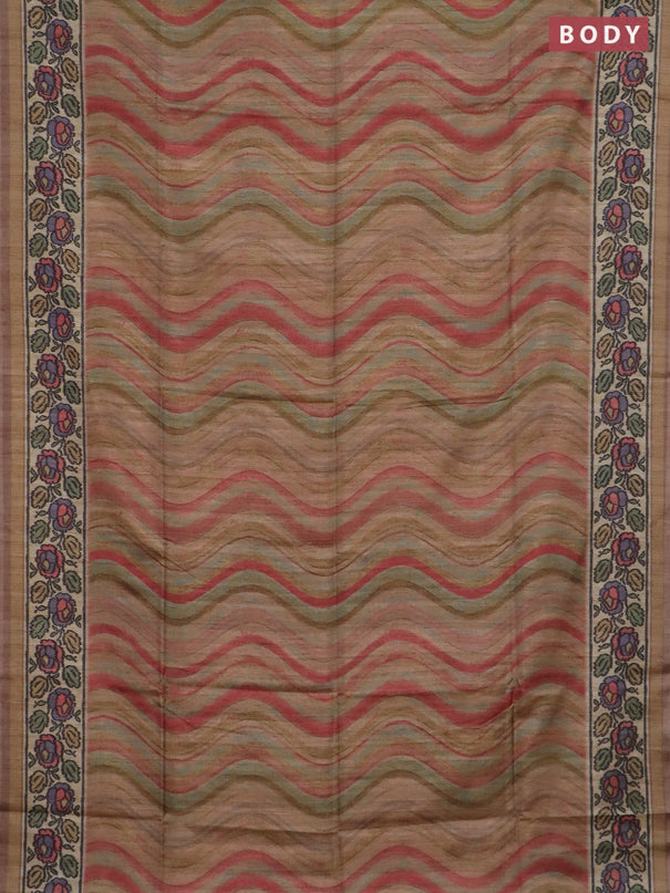 Art tussar saree pastel brown and beige with plain body and patola printed border
