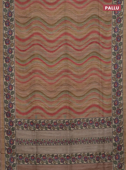 Art tussar saree pastel brown and beige with plain body and patola printed border