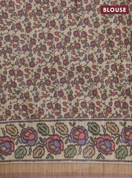 Art tussar saree pastel brown and beige with plain body and patola printed border