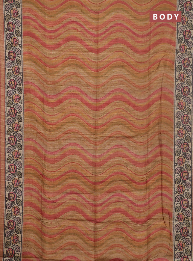 Art tussar saree dark mustard and beige with plain body and patola printed border