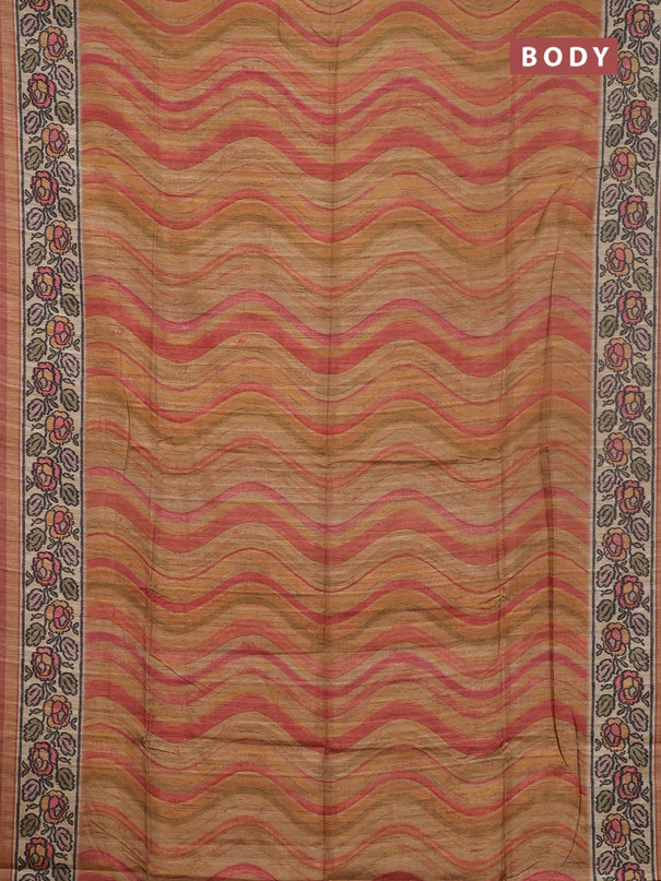 Art tussar saree dark mustard and beige with plain body and patola printed border