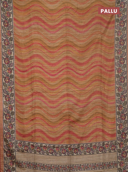 Art tussar saree dark mustard and beige with plain body and patola printed border