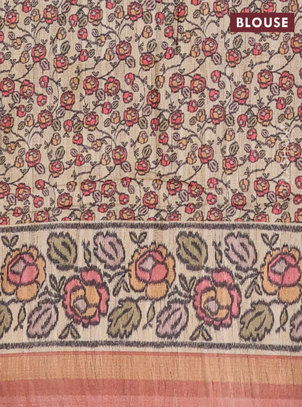Art tussar saree dark mustard and beige with plain body and patola printed border