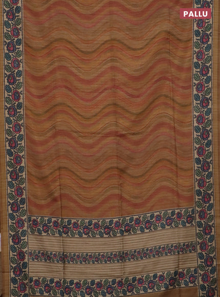 Art tussar saree mustard yellow and beige with plain body and patola printed border
