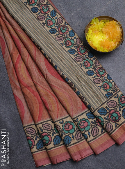 Art tussar saree wine shade and beige with plain body and patola printed border