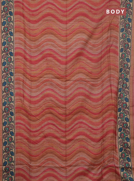 Art tussar saree wine shade and beige with plain body and patola printed border