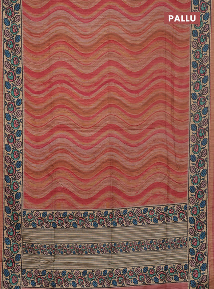 Art tussar saree wine shade and beige with plain body and patola printed border