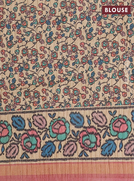 Art tussar saree wine shade and beige with plain body and patola printed border