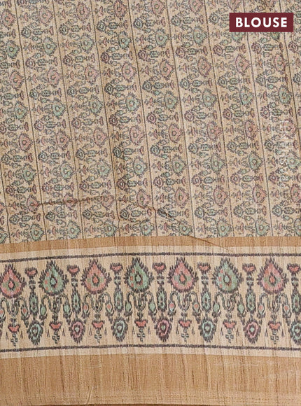 Art tussar saree mehendi green and beige with allover prints and patola printed border