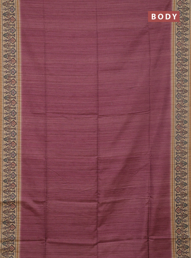 Art tussar saree wine shade and beige with allover prints and patola printed border