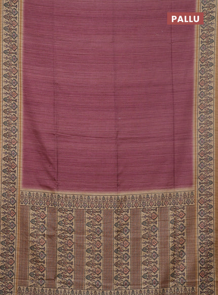 Art tussar saree wine shade and beige with allover prints and patola printed border
