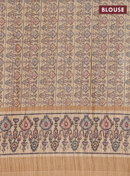 Art tussar saree wine shade and beige with allover prints and patola printed border