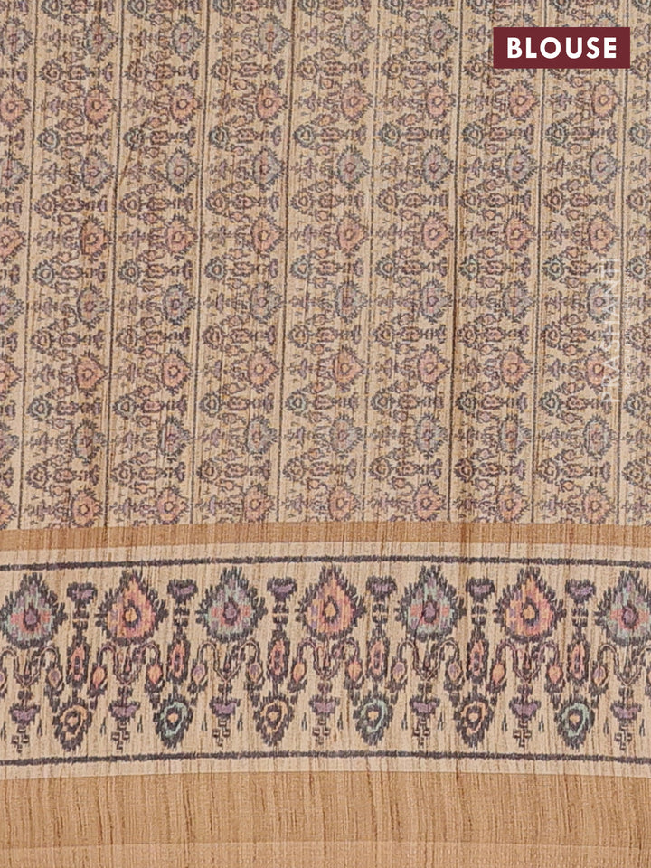 Art tussar saree wine shade and beige with allover prints and patola printed border